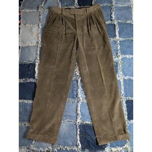 Linea Naturale Wale Corduroy Green Pants 100% Cotton Pleated‎ Front Men's 35x32